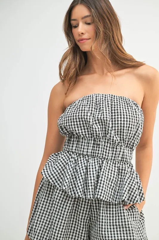 Gingham Tube Top and Shorts Set
