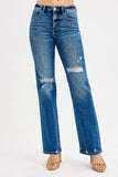 High Waist Curve Enhancing Straight Distressed Denim Jeans