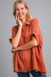 Full Size Cotton Gauze Mineral Wash Button Down Shirt Plus Size