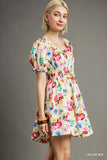 Off-Shoulder Floral Puff Sleeve Mini Dress
