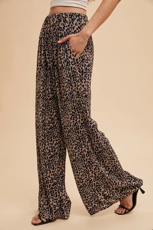 Leopard Plisse Lounge Wide Pants