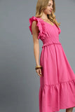 Ruffled Smocked Waist Midi Dress