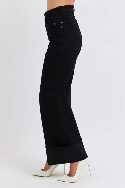 Full Size High Waist Reto Wide Leg W/ Cuff Plus Size