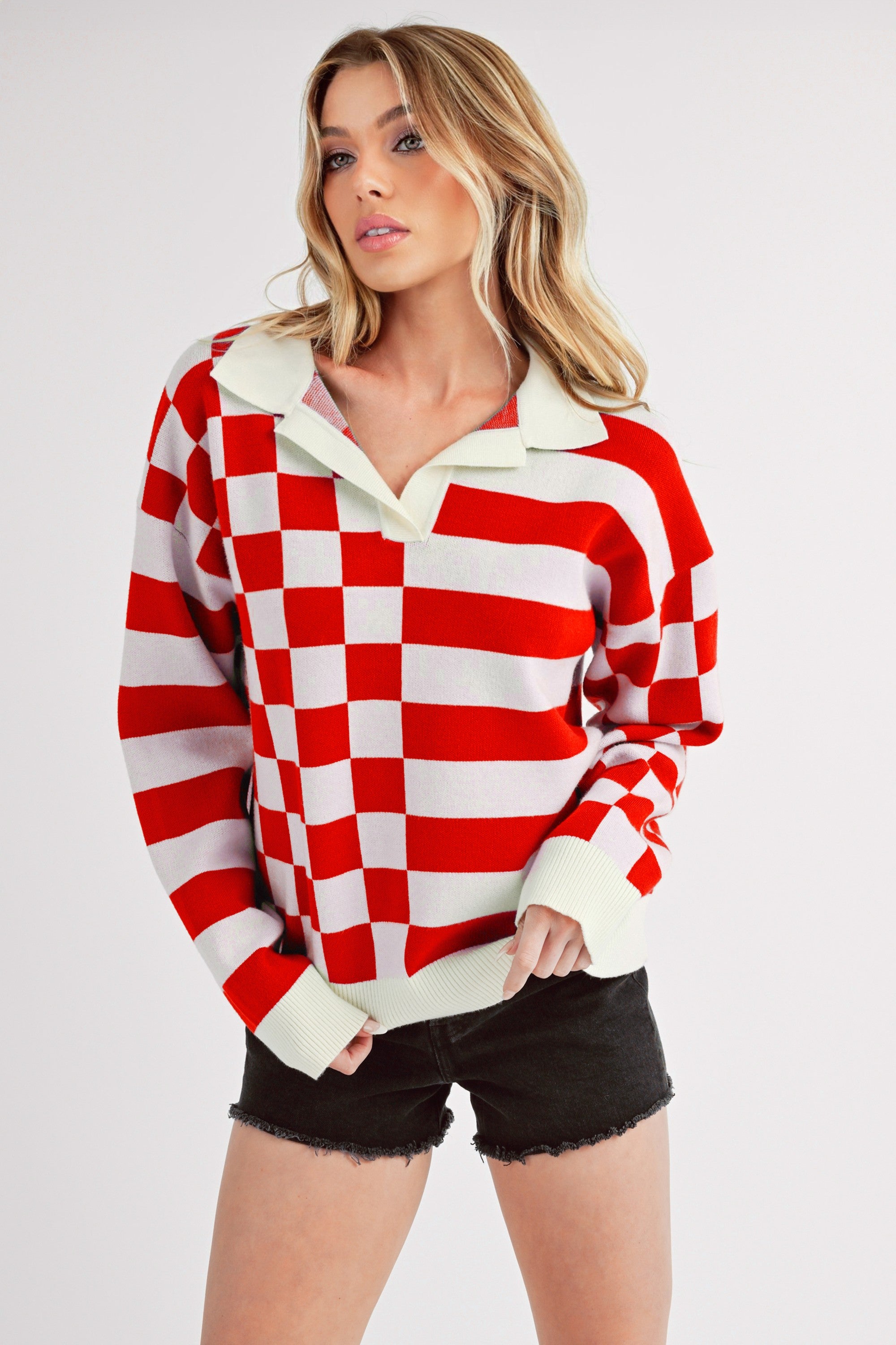Striped & Checkered Drop Shoulder Sweater