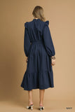 Ruffled Shoulder Midi Dress with Chic Textured Fabric
