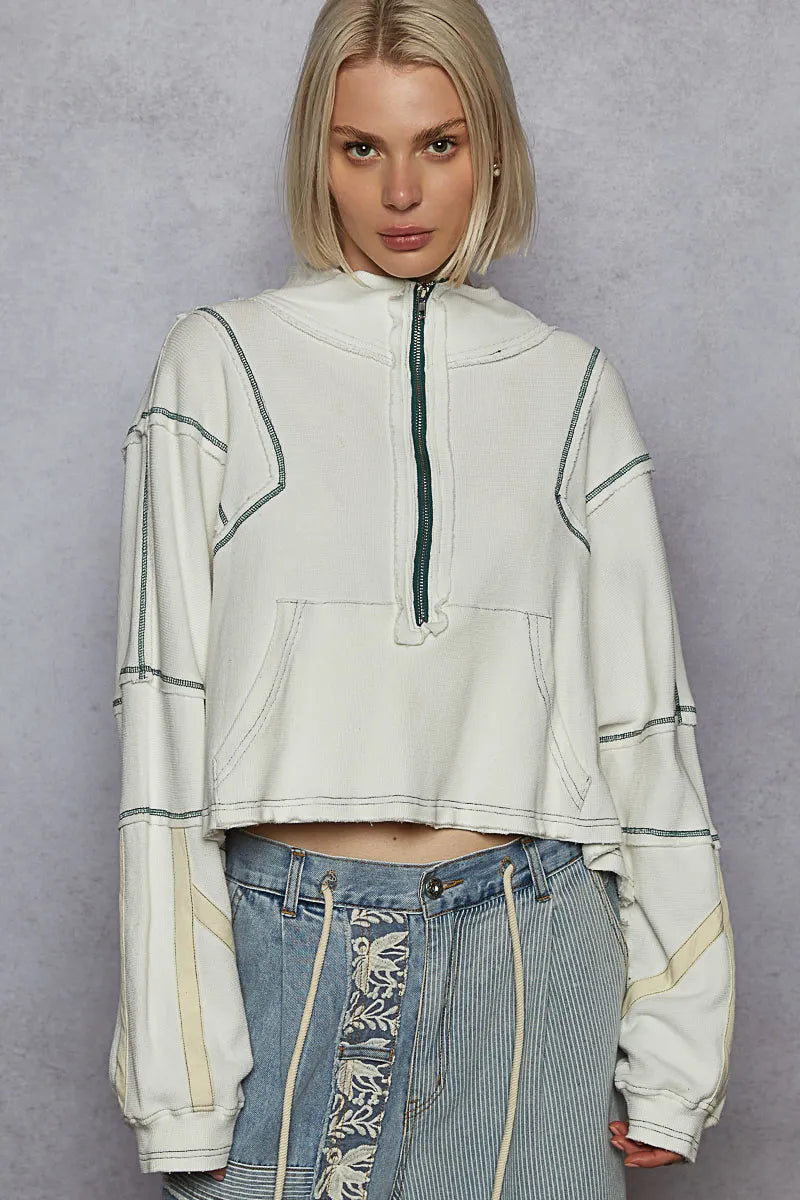 Reflective Piping Half-Zip Cropped Sweatshirt