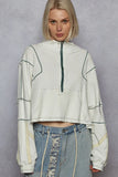 Reflective Piping Half-Zip Cropped Sweatshirt