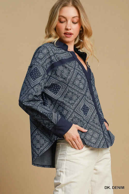 Diamond Quilted Denim Shirt Jacket