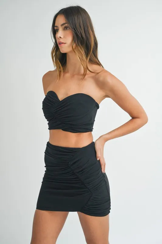 Ruched Tube Crop Top and Skirt Set