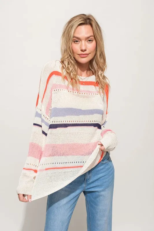 Abstract Striped Light Weight Loose Sweater