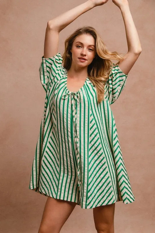 Puffy Sleeves Romper with Back Button Closure
