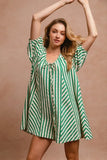Puffy Sleeves Romper with Back Button Closure