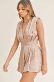 Draped Romper with Pleated Shoulder Pad Detail