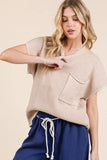 Solid Cap Sleeve Stitch Edge Knit Sweater