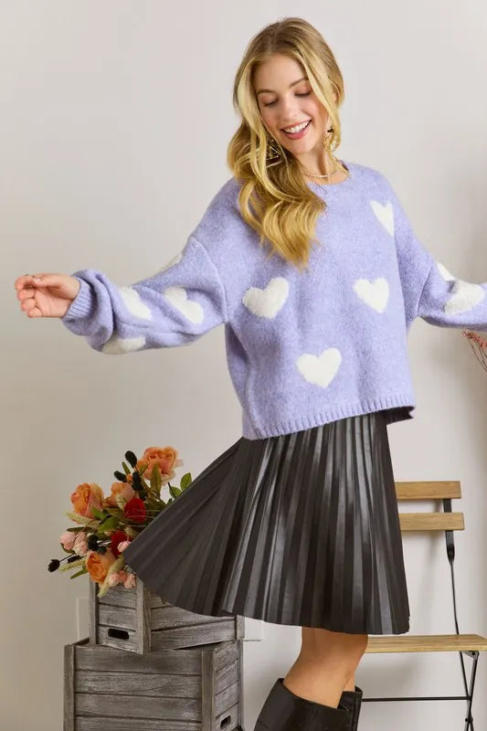 Full Size Lovely Heart Sweater Top