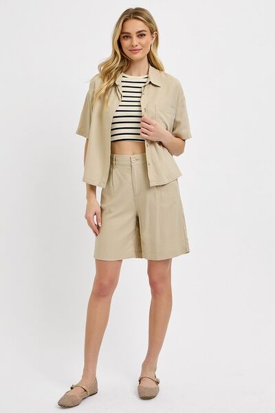 High Rise Pleated Front Shorts