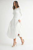 Ribbed Poplin Mix Midi Sweater Dress