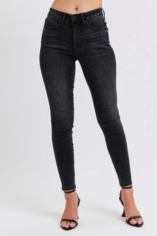 Full Size Midi Rise Tummy Control Skinny Jeans Plus Size