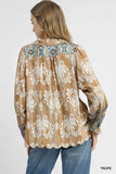Scalloped Hem Floral Boho Blouse
