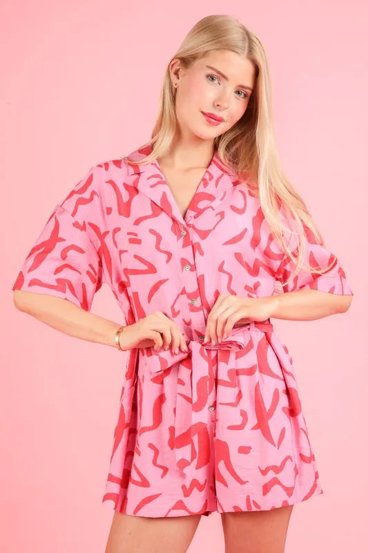 Oversized Printed Button Down Resort Romper