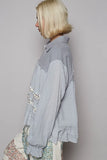 Floral Ruffle Accent Washed Buttoned Shirt Jacket