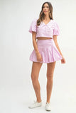 Puff Sleeve Button Down Top and Bubble Skirt Set