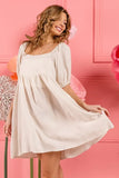 Washed Linen Tiered Midi Dress with Puff Sleeves