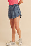 Frayed Hem Elastic Waist Denim Shorts