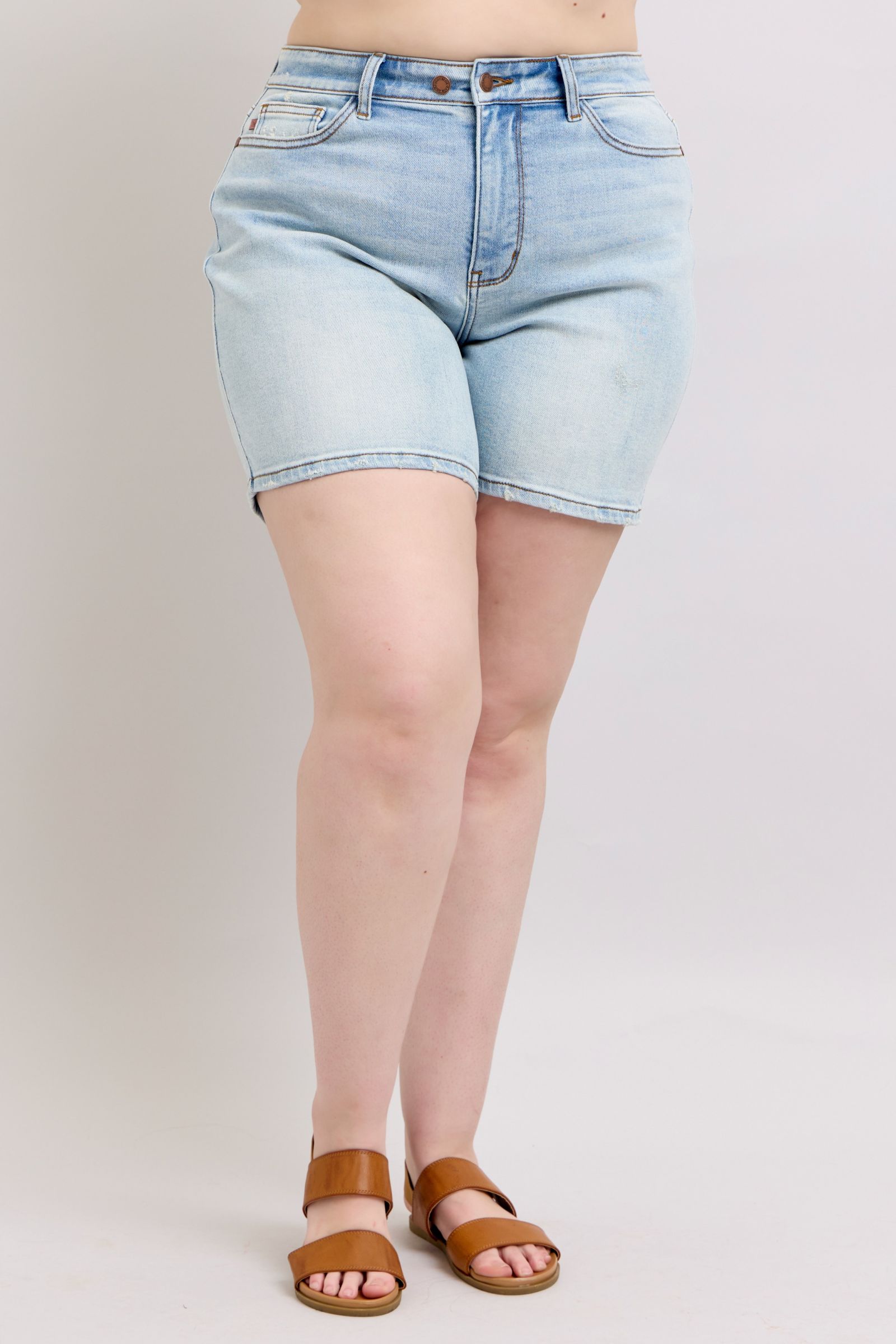 Full Size 2 Button Denim Shorts with Pockets Plus Size