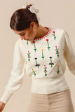 Small Flower Embroidered Sweater Top