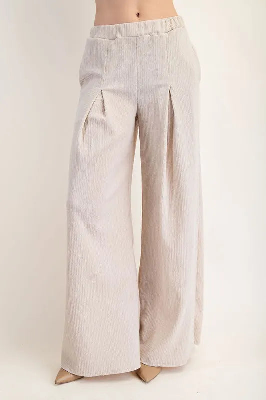 Textured Wide-Leg Pants with Pockets