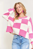 Plus Size Comfy Checkered Colorblock Sweater Top
