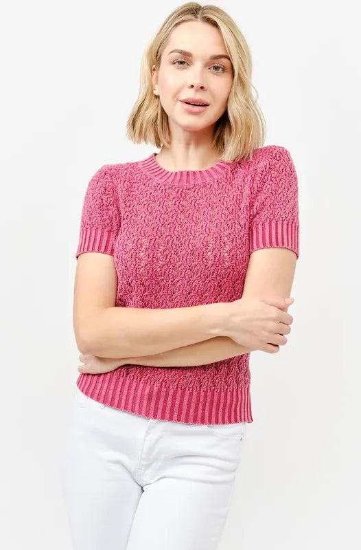 Washed Short Sleeve Light Weight Sweater