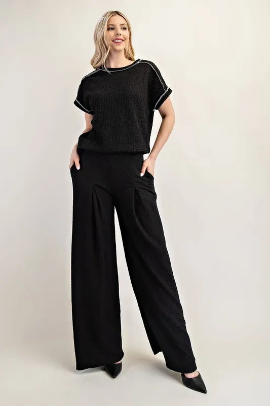 Full Size Textured Wide-Leg Pants with Pockets Plus Size