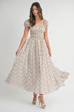 Floral Print Puff Sleeve Gathered Midi Dress