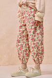 Vibrant Floral Twill Pants with Adjustable Elastic Waistband