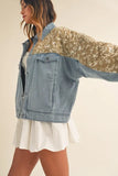 Quilted Paisley Print Contrast Denim Jacket