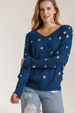 Full Size Star V-Neck Long Sleeve Sweater Plus Size