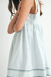 Zig Zag Embroidered Shoulder Tie Mini Dress