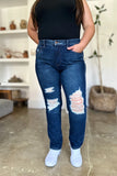 High Waist Magic Distressed Straight-Leg Denim Jeans
