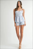 Stripe Embroidered Peplum Cami and Shorts Set