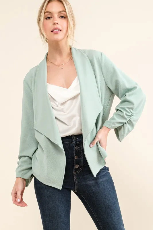 Stretch Non-Wrinkled Basic Open-Front Blazer