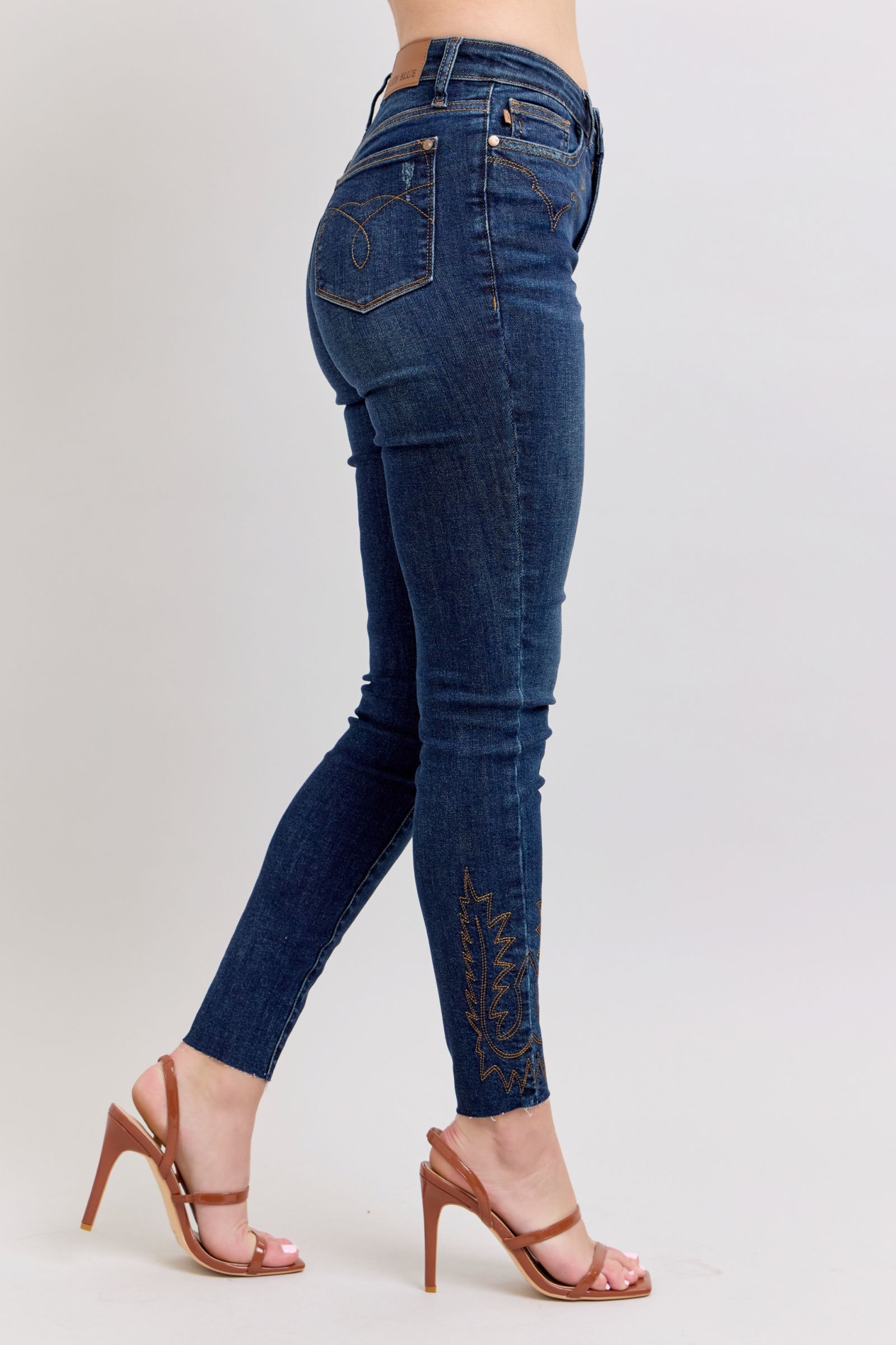 Full Size Embroidered High Rise Skinny Jeans Plus Size
