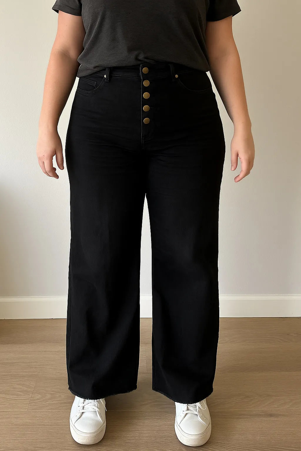Twill High Waisted Button Fly Wide Leg Pants