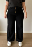 Twill High Waisted Button Fly Wide Leg Pants