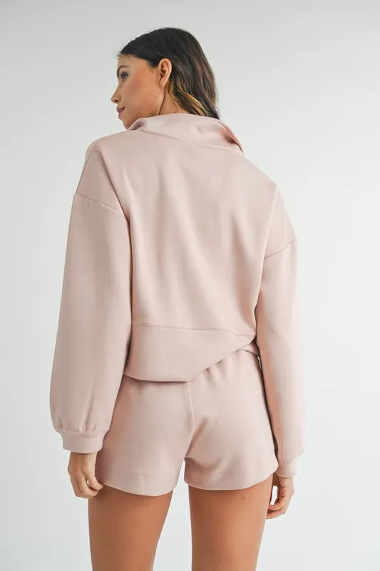Half Zip Sweatshirt and Shorts Set