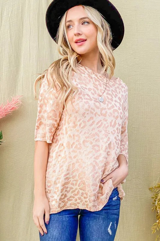 Leopard Foil Printed Half Sleeve Summer Sweater