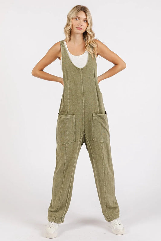 Mineral Wash Relaxed Fit Sleeveless Harem Jumpsuit