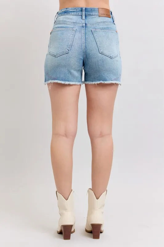 High Waist Western Embroidery Detail Cut Off Denim Shorts