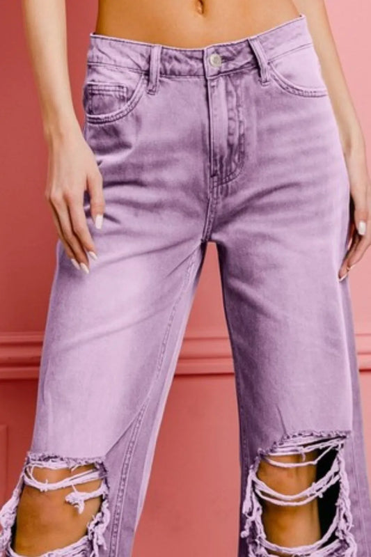 Distressed Vintage Washed Wide Leg Pants